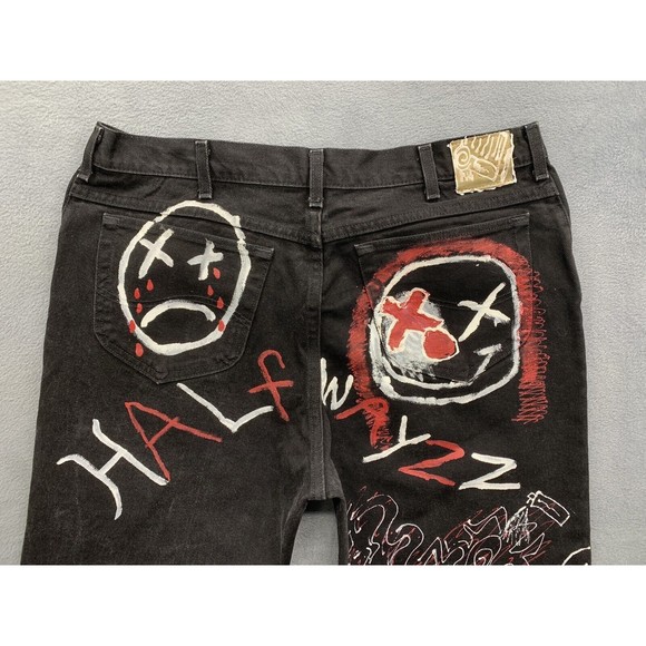 Vtg Lee 1889 Denim Jeans Men's 40 X 30 Black Half Wayzz Calouge Art Tagged Pants - Picture 2 of 16